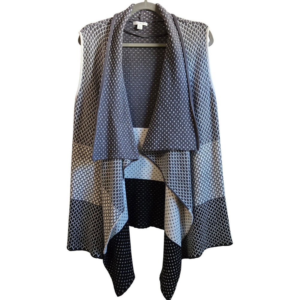 Cato Womens XL‎ Gray Black White Knit Draped Open Front Sleeveless Cardigan Vest